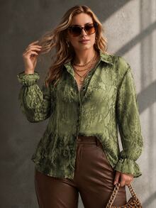 Ceyna Plus Size Lightweight Fabric Snake Print Long Sleeve Shirt - Olive Green - View 5