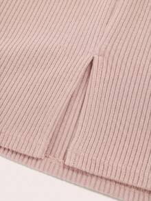 SHEIN LUNE 女款純色秋冬休閒基礎百搭外出裙 2件組 教師節辦公工作穿搭 黑色巧克力棕色裙 - 藕粉色 - 查看 5