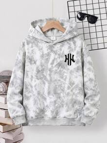 Tween Boy Casual Minimalist Loose Comfortable Long Sleeve Hooded Sweatshirt With Cartoon Pattern, Suitable For Autumn/Winter - Multicolor - View 3