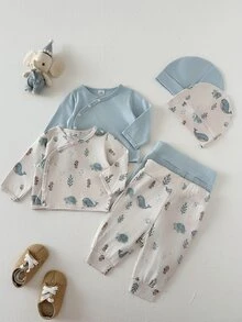 SHEIN 新生兒圓領長袖上衣與長褲休閒日常套裝 - 彩色 - 查看 4