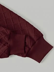 SHEIN LUNE 大尺碼女款紋理圓領長袖休閒百搭衛衣 - 酒紅色 - 查看 7