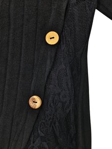 SHEIN تي شيرت نسائي مقاس كبير بأكمام طويلة من الدانتيل والترقيع كاجوال للاستخدام اليومي في فصل الخريف - الأسود - مشاهدة 5