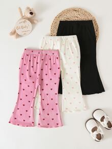SHEIN Playful Pals 3 Packs Baby Girls Brushed Ribbed Long Pants, Simple Heart Print, Comfortable Stylish Autumn Winter Trousers For Outdoor Wear - Black and White - View 2