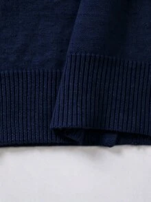 SHEIN 女款抽繩連帽針織開襟外套，秋季鈕扣前襟休閒毛衣 - 藏蓝色 - 查看 3