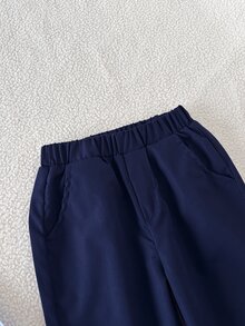 SHEIN 男童經典條紋長袖襯衫，大翻領，海軍藍西裝長褲，紳士套裝，適合職業日、返校日、婚禮，白色，正式款 - 彩色 - 查看 7