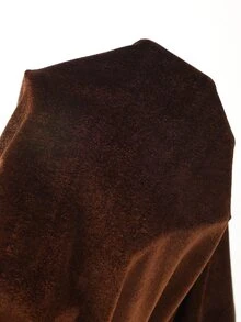 LUMIGAL Dyed Asymmetrical Shoulder Lace Long Sleeve Velvet Dress For Women - Coffee - View 3