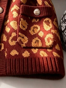 Fine & Folde Chic Leopard Print Round Neck Women Knitted Cardigan Vest Top - Multicolor - View 5