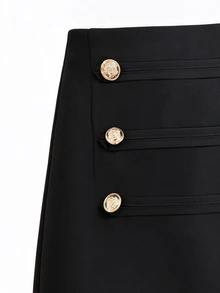 Juhart Plus Size Autumn/Winter Commuter Napoleon Style A-Line Skirt - Black - View 4
