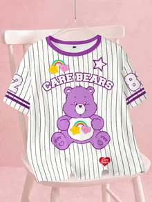 SHEIN X Care Bears 大尺碼女款字母卡通印花休閒日常短袖T恤 - 白色 - 查看 1