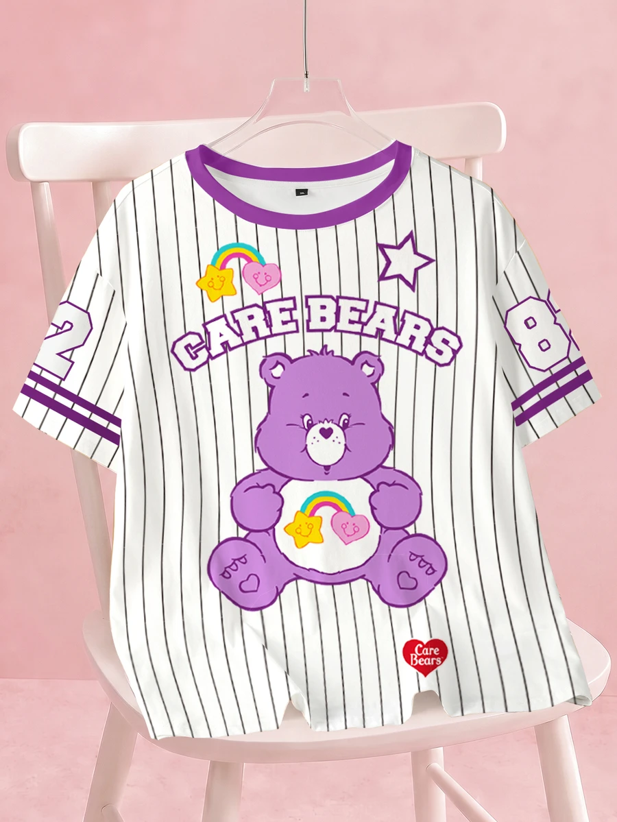 SHEIN X Care Bears 大尺碼女款字母卡通印花休閒日常短袖T恤 - 白色 - 查看 1