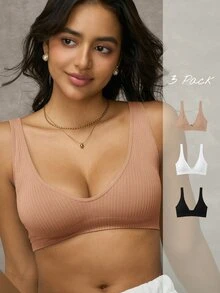 Snug Zone Women's Solid Color Ribbed Casual Comfortable Bra - Multicolor - View 1