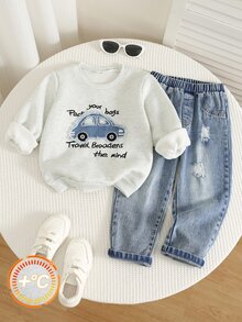 2件組 男童幼兒牛仔套裝 冬季童裝 牛仔褲 - 彩色 - 查看 4