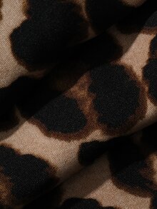 DAZY Women's Colorblock Long Sleeve Top And Leopard Print Skirt Casual 2 Pieces Set - Khaki - View 3