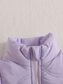 SHEIN Playful Pals 1件粉色立領無袖拉鍊抓絨背心，適合女嬰，適用於休閒外出、玩耍、拍照或舒適冬季百搭外套 - 淡紫色 - 查看 5