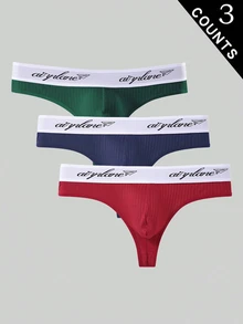 Liftille Men's Letter Waistband Casual Thong Underwear (3-Pack) - Multicolor - View 1