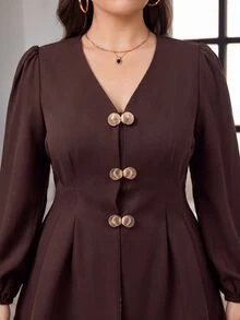 Modelyn Kemeja Kasual Serbaguna untuk Wanita Ukuran Besar dengan Warna Polos, Cocok untuk Pemakaian Sehari-hari - Coffee Brown - View 5