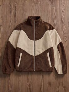 SWAVVY Men's Colorblock Casual Daily Long Sleeve Jacket - Khaki - View 1