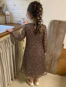 DAZY Young Girl) V-Neck Sequin Casual V-Neck Long Dress - Khaki - View 2