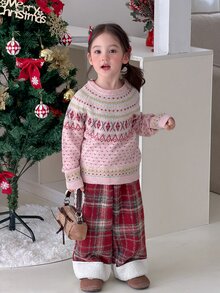 DAZY Infant/Toddler (Girl) Round Neck Korean Style Long Sleeve Autumn/Winter Sweater - Pink - View 5