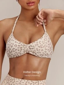 GLOWMODE Second-Skin Seamless Wild Glow Leopard Print Demi Bra & 24" Booty-Lifting Leggings Set Training Workout Gym Fitness Active Fall Winter Wear - Khaki - View 3
