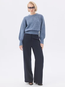 KÆRIA Hus Raglan Sleeve Crew Neck Marle Knit Sweater - Dusty Blue - Relaxed, Cosy, Layering, Modern - Navy Blue - View 4