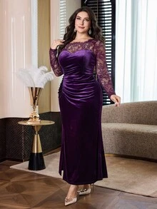 Feyla Women's Plus Size Elegant Lace Side Slit Dress - Purple - View 7