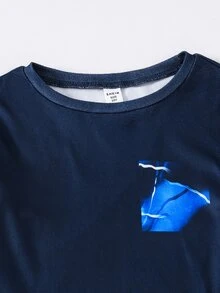 SHEIN Bộ đồ mặc nhà cho bé trai tuổi teen gồm áo tay dài đơn giản và quần dài ôm dáng - Nhiều màu - Xem 6
