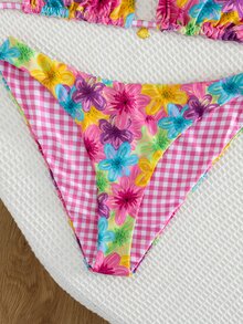 Swim MOD 兩件式春夏度假隨機印花海洋貝殼飾品掛脖三角比基尼上衣與比基尼褲頭可正反穿花紋比基尼套裝 性感女款泳衣套裝 - 彩色 - 查看 6