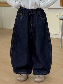DAZY (Gadis Muda) Celana Jeans Denim Biru Tua Model Lurus Kasual, Musim Gugur/Dingin - Dark Wash - View 6