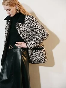 Aveloria Modichic Women's Jacket Loose Straight Quilted Diamond Stitch Lapel Pockets Modern Beige Black Leopard Print Fall Clothes For Women Halloween - Multicolor - View 6