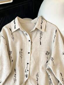INAWLY 女款新款秋季襯衫，法式休閒花卉刺繡長袖襯衫，寬鬆休閒刺繡上衣，老錢風黑色刺繡襯衫，刺繡襯衫，卡其色長袖襯衫，寬鬆長袖襯衫，秋季上衣，刺繡上衣，適合日常通勤、工作和戶外散步 - 卡其色 - 查看 3