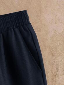 COMVAIL Men's Plus Size Casual Versatile Solid Color Dress Pants - Navy Blue - View 4