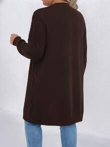 SHEIN LUNE Plus Size Color Block Patchwork Long Sleeve Casual Cardigan, Winter Fall Cloth For Women Autumn - Coffee Brown - View 2