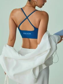 Sovereign Charm Sovereign Charm Women's High-Impact Letter Print Daily Fitness Sports Bra - Navy Blue - View 2