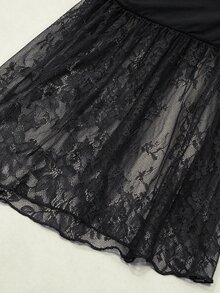 Franclia Women's Cold Shoulder Long Sleeve Dress With Ruched Waist, Sheer Lace, Flared Midi Length Evening Gown - Black - View 6