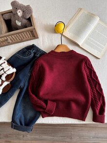 SHEIN 兒童小男孩秋冬毛衣，柔軟舒適學院風英倫風校服，適用返校季、職業日、聖誕節、萬聖節、生日 - 彩色 - 查看 2