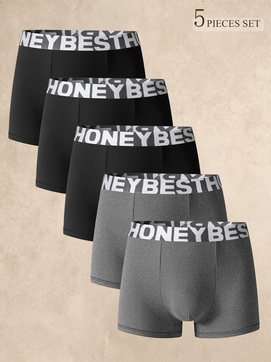 Manfinity Underwear&Sleepwear Basics Men's Letter Waistband Casual Boxer Briefs 5-Pack - Multicolor - View 1