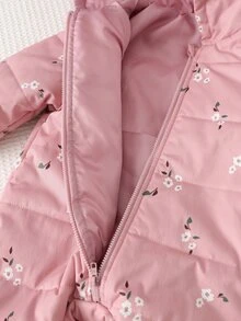 Cozy Pixies Baby Girls Winter Coats Casual Versatile Woven Ditsy Floral Hooded Long Sleeve Thick Padded Thermal Lined Jumpsuit - Pink - View 7