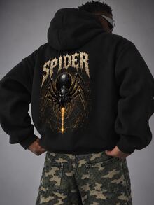 Men's Letter Print Zip-Up Hoodie - Black - View 2