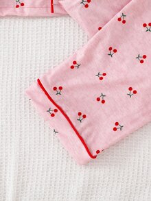 Teen Girls Beautiful Cute Red Cherry Pattern Elegant Comfortable Long Sleeve Pants 2 Pieces Loungewear Set - Pink - View 8