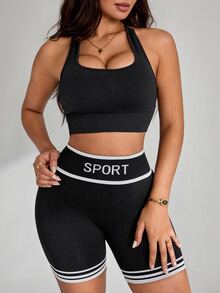 Slayform Slayform Women's Versatile Striped Colorblock Sports Shorts For Fitness - Black - View 6