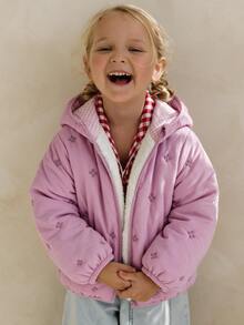 Maija Kids Maija Kids 1件少女可愛休閒精緻舒適百搭粉色刺繡條紋連帽長袖加厚外套，適合返校、外出、休閒活動、派對，秋冬穿著 - 粉色 - 查看 2