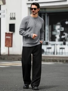 Marcello Vane 男士休閒極簡長袖毛衣，適合日常穿著與旅行的多功能款 - 淺灰色 - 查看 4