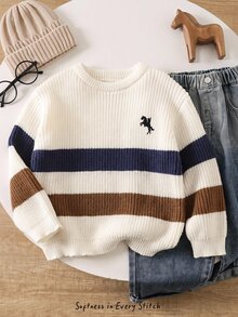 Cozy Pixies Young Boys Sweaters Autumn/Winter Thick Striped Knitted Pullover Sweater Long Sleeve Embroidered - Multicolor - View 2