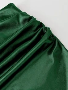 GlowEve 女款蕾絲拼接百褶休閒百搭日常外出裙 - 墨綠色 - 查看 4