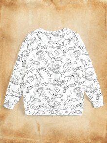 HARRY POTTER X SHEIN Sweatshirt Wanita Ukuran Besar dengan Motif Huruf, Kasual, dan Kerah Bulat untuk Sehari-hari - Putih - View 3