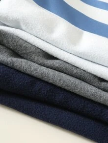 SHEIN 6件組兒童小男孩秋冬休閒運動衫與長褲套裝，運動衫套裝，男孩套裝，秋冬套裝，運動套裝，基礎多件套裝，條紋套裝 - 彩色 - 查看 7