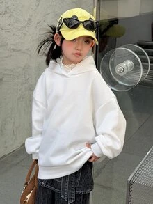 Dazy Kids Tween Girl Hip Hop Back Lip Graphic Print Sweatshirt - White - View 3