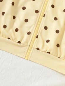 SHEIN 青少年女孩波點抓絨拉鍊連帽衛衣與運動褲2件套，可愛連帽衛衣與長褲休閒秋冬套裝 - 黃色 - 查看 8