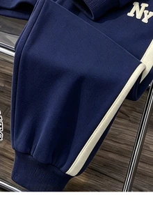2pcs Young Boy Cool Graphic & Personalized Geometric Fashion Print Crew Neck Sweatshirt And Sweatpants Set, Suitable For Holiday Parties - Navy Blue - View 6